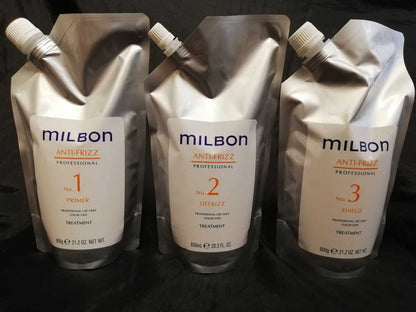 3 ขั้นตอน Milbon Anti-Frizz No 1 primer , No 2 Defrizz , No 3 Seal